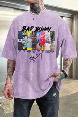 badbunny Washed cotton men's short-sleeved T-shirt