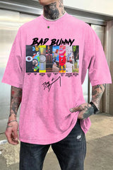 badbunny Washed cotton men's short-sleeved T-shirt