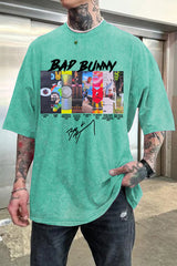 badbunny Washed cotton men's short-sleeved T-shirt