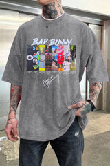 badbunny Washed cotton men's short-sleeved T-shirt