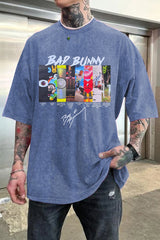 badbunny Washed cotton men's short-sleeved T-shirt