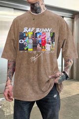 badbunny Washed cotton men's short-sleeved T-shirt