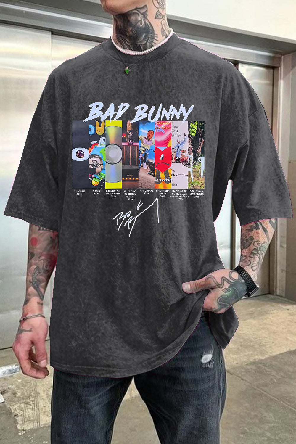 badbunny Washed cotton men's short-sleeved T-shirt