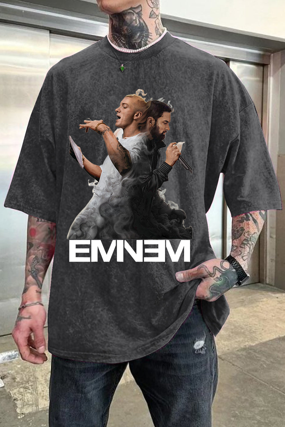 Washed cotton Eminem Tshirt-MEN