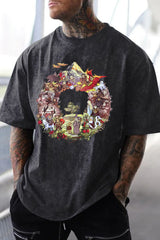 Washed cotton Lord of the Rings cartoon casual print short-sleeved men's T-shirt