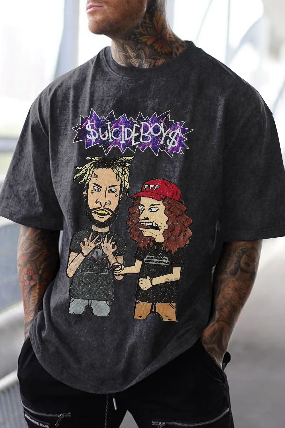 Washed cotton $uicideboy$ men's short-sleeved T-shirt