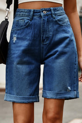 Ripped hem denim shorts