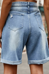 Ripped hem denim shorts