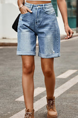 Ripped hem denim shorts