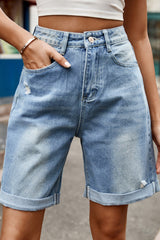 Ripped hem denim shorts