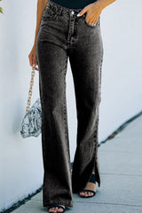 Washed slit bootcut jeans