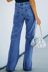 Washed slit bootcut jeans