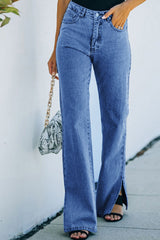 Washed slit bootcut jeans