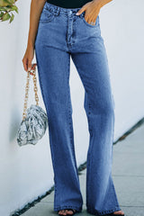 Washed slit bootcut jeans