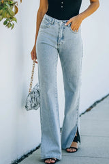 Washed slit bootcut jeans