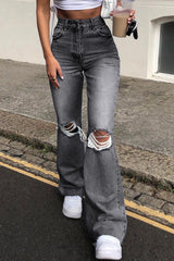 Wide-leg ripped bootcut jeans