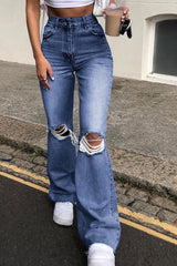 Wide-leg ripped bootcut jeans