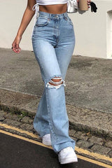 Wide-leg ripped bootcut jeans