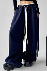 High waist loose casual straight cargo wide leg trousers