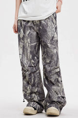 Straight-leg draped twig camouflage cargo trousers