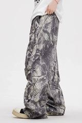 Straight-leg draped twig camouflage cargo trousers