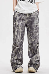 Straight-leg draped twig camouflage cargo trousers