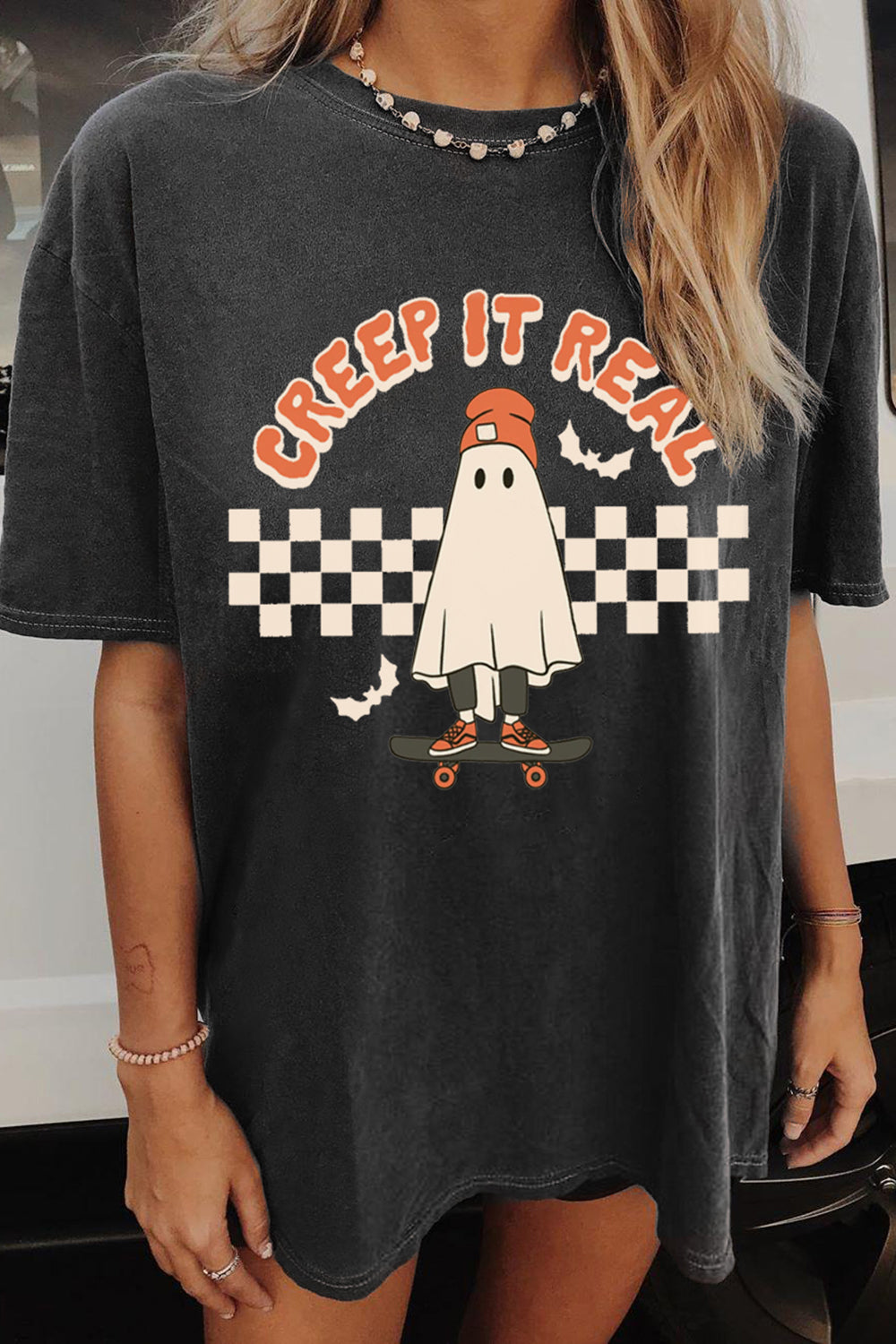 Creep It Real Cute Skateboard Ghost Halloween T-shirt