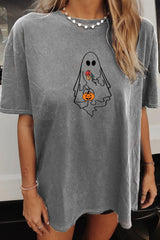 Halloween Cute Ghost Pumpkin T-shirt For Women