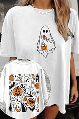 Halloween Cute Ghost Pumpkin T-shirt For Women