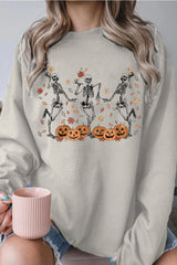 Dancing Skeleton Maple Leaf Halloween Pumpkin Sweatshirt