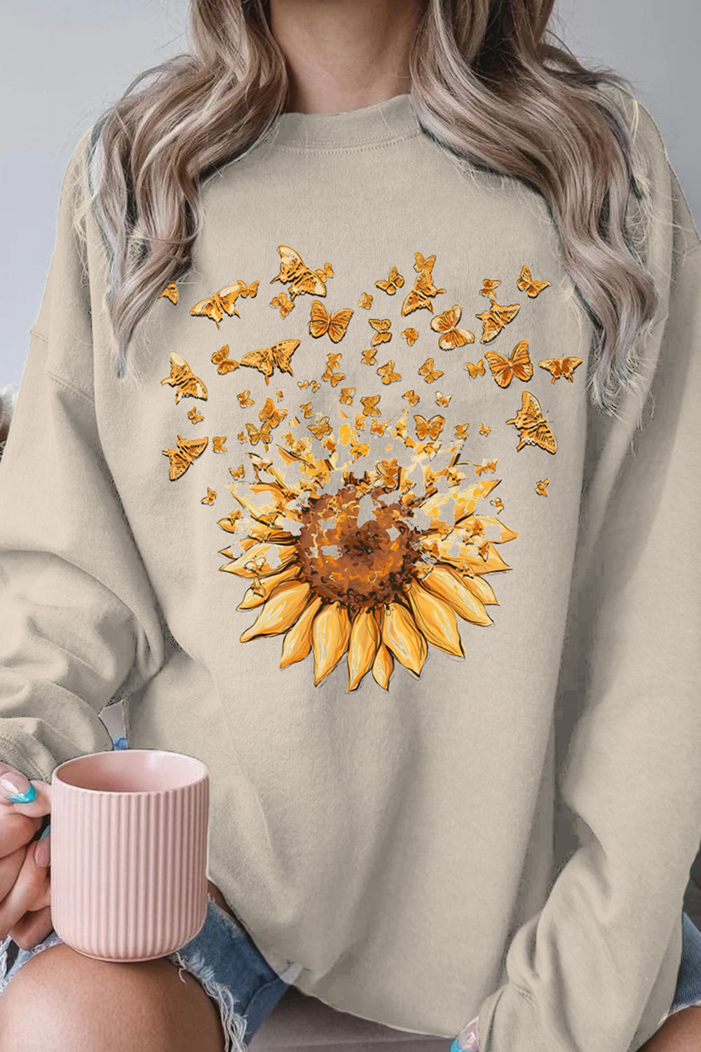 Sunflower Butterfly Sweatshirt For Women