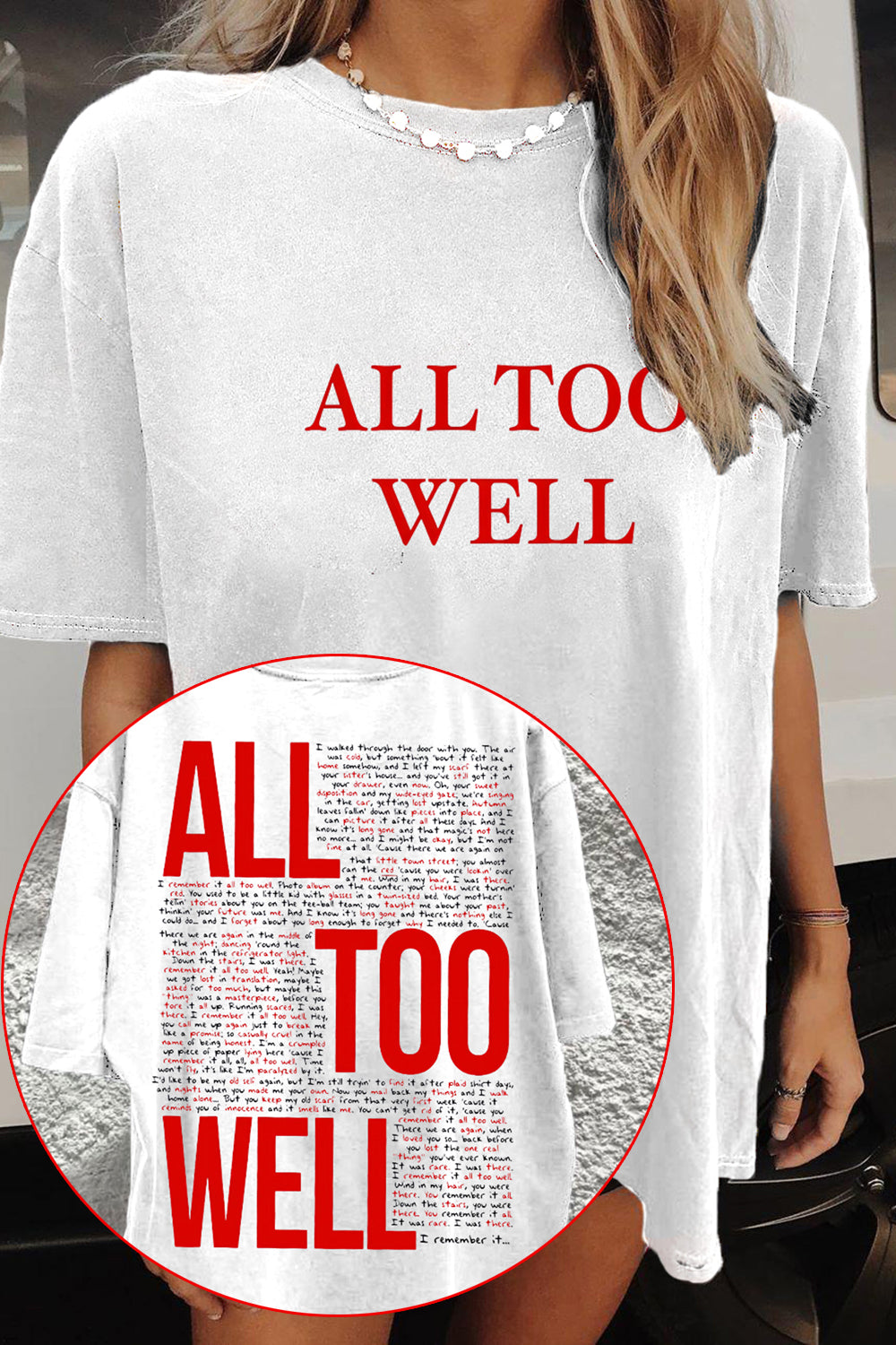 All Too Well Two Side Printed Music Merch Tee For Women