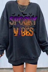 Spooky Vibes Halloween Leopard Sweatshirt For Women