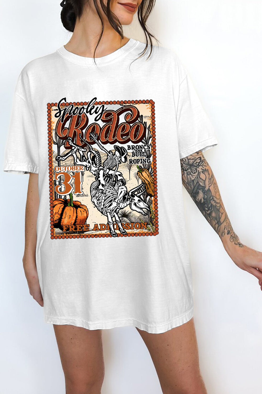 Spooky Rodeo Halloween Skeleton Cowboy Tee For Women