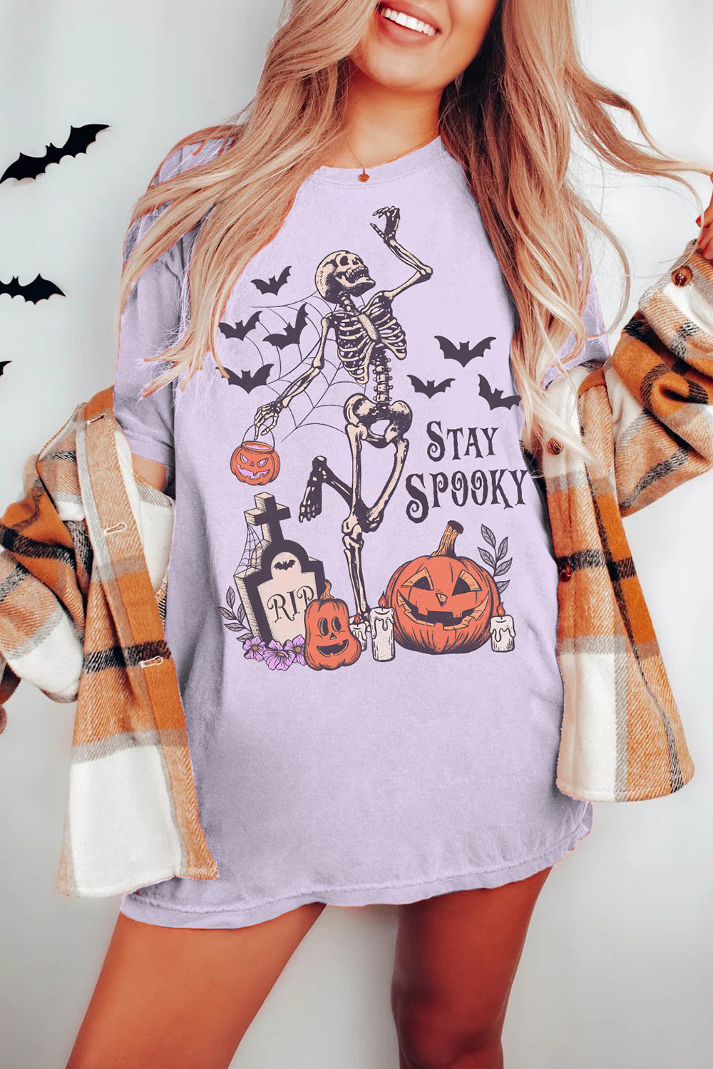 Stay Spooky Skeleton Fall Halloween Tee For Women