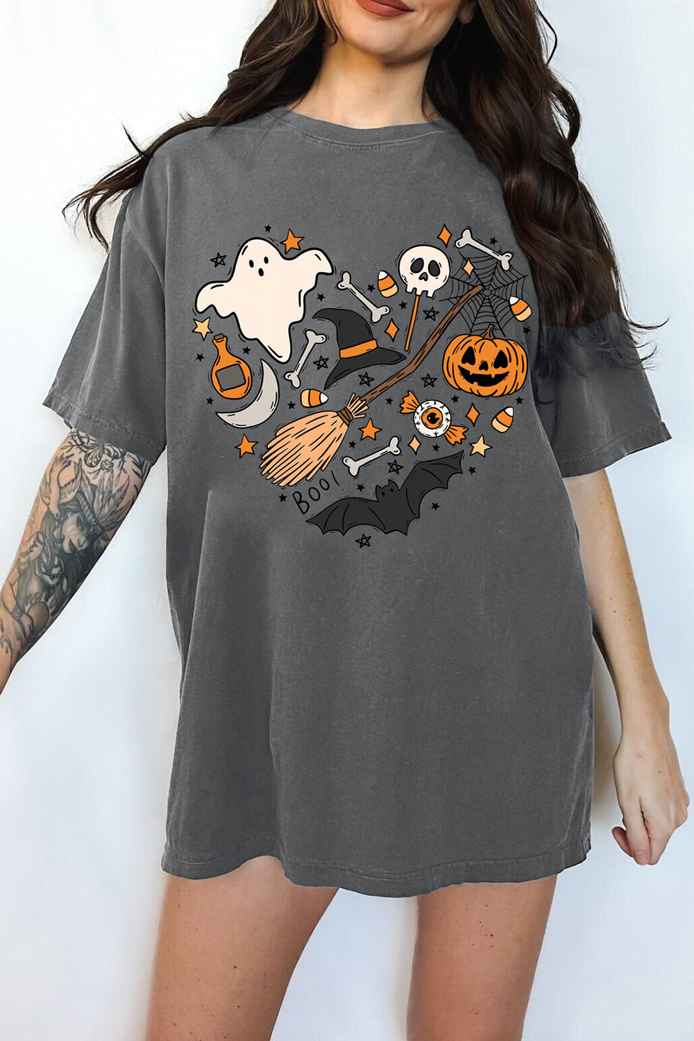 Halloween Doodles Pumpkin Witch Tee For Women