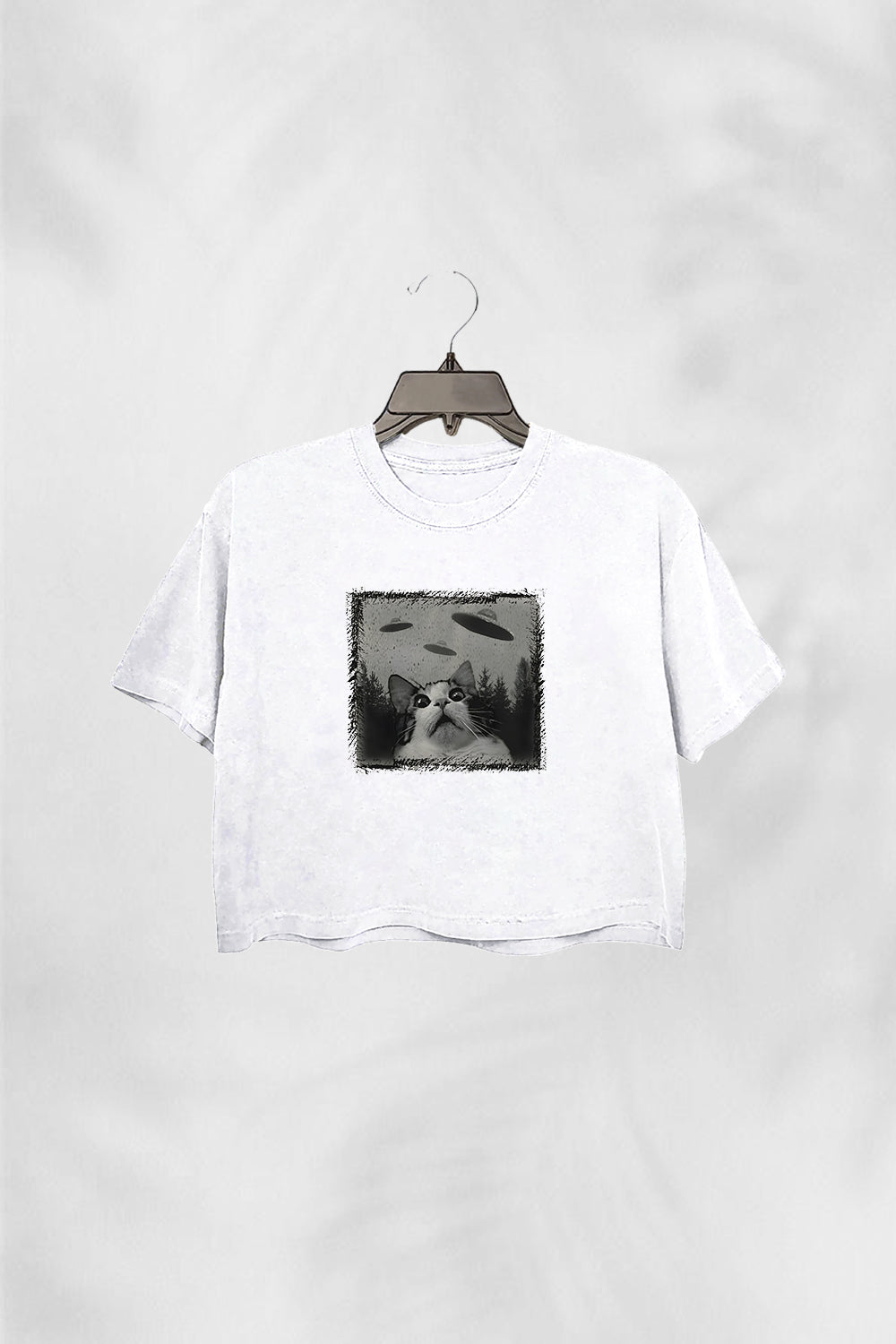 Cat and UFOs Graphic Crop Top For Women