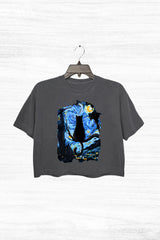 Cat Starry Night Crop Top For Women