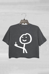 Stickman Giving Middle Finger Crop Tee For Women