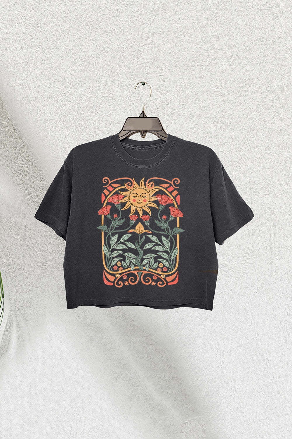 Boho Floral Art Nouveau Crop Tee For Women