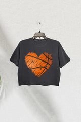 Distressed Basketball Heart Crop Tee For Women