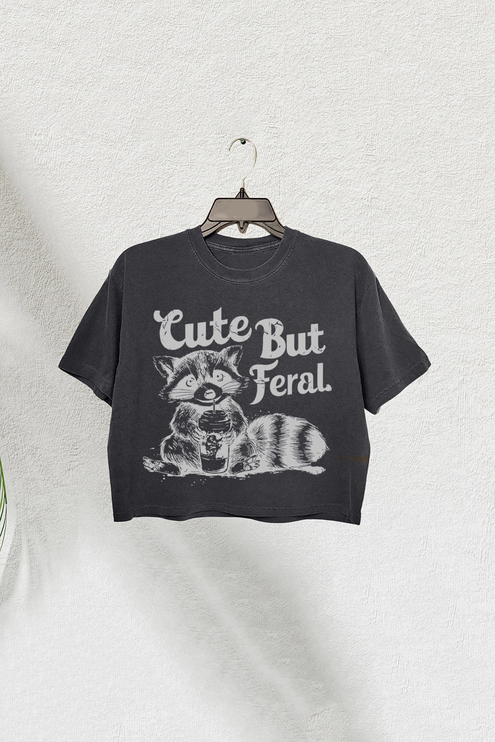 Cute But Feral Funny Raccoon Crop Tee For Women