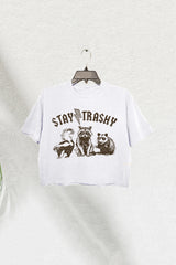 Funny Stay Trashy Raccoons Opossums Squad Team Crop Tee For Women