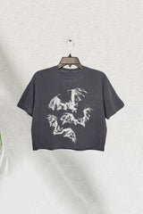 Retro Gothic Three Bats Crop Tee For Women