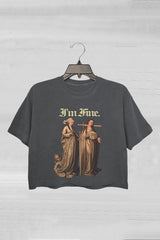 I'm Fine Gothic Dark Humor Crop Tee For Women