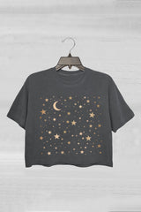 Moon and Stars Celestial Crop Tee For Women