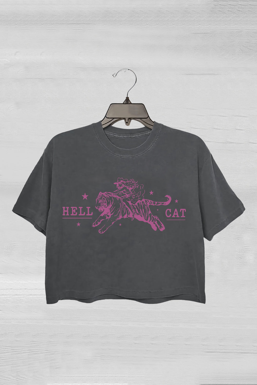 Hell Cat Cowgirl Riding Tiger Vintage Crop Tee For Women