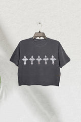 Gothic Cross Crop Tee For Women