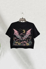 Bat Among Blossoms Goth Crop Tee For Women