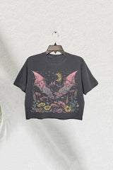 Bat Among Blossoms Goth Crop Tee For Women